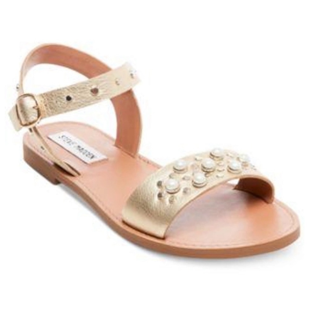 Steve Madden Slingback Dancer Embellished Gold Strappy Flat Sandals - Size 10